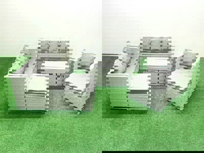 Fimous Outdoor Rattan Garden Furniture Set with Grey Cushions Luxury 11 Seater with Chair and Coffee Table For Conservatory,Patio