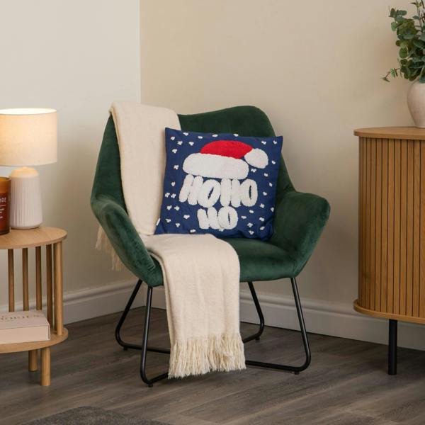 Samuel Alexander 44cm Dark Blue Ho Ho Ho Santa Hat Soft Christmas Decorative Cushion