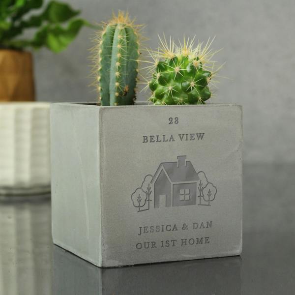Personalised New Home Concrete Plant Pot - close-up detail