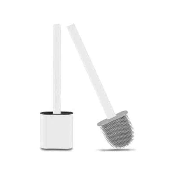 DS Living Silicone Toilet Brush and Holder TPR None Slip Long Plastic Handle White