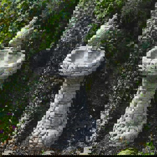 Enchanting Stone Cast Pebble Design Birdbath with Bird