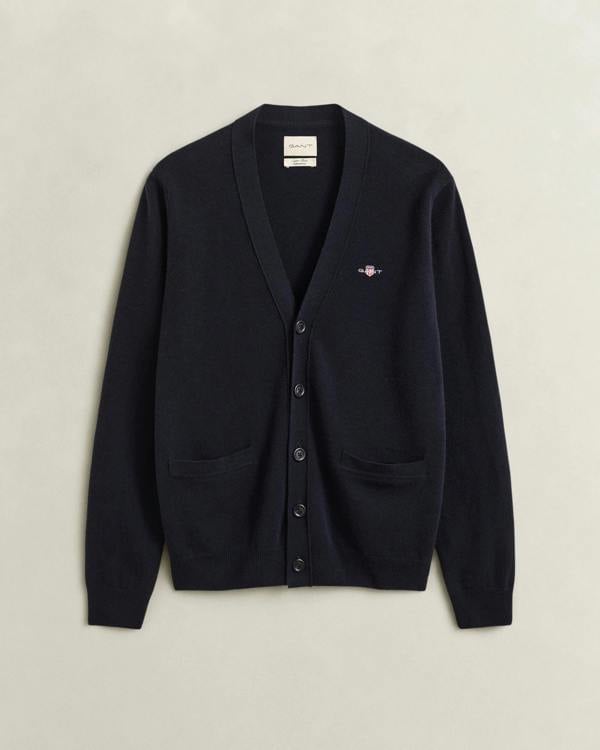 GANT Mens Superfine Lambswool V-Neck Cardigan - 410 Marine