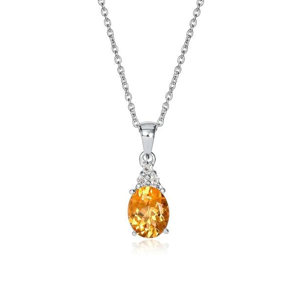 namana 925 Sterling Silver Oval Shaped Citrine Pendant Necklace