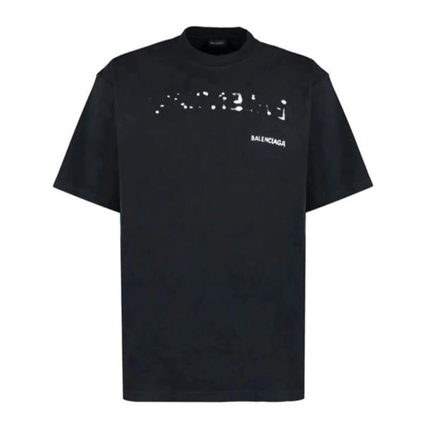 Balenciaga Bleed Logo Distressed T-Shirt   in  Black