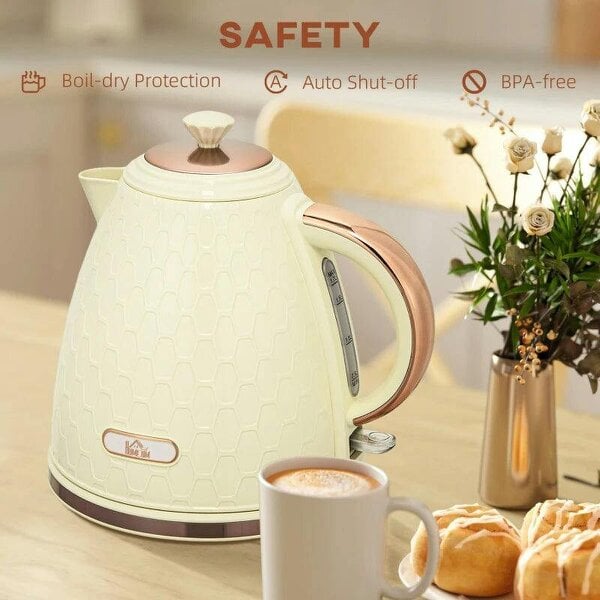 Electric Kettle, 1.7L, Fast Boil, 3000W Cordless Water Kettle with Removable Washable Anti-scale Filter, Beige