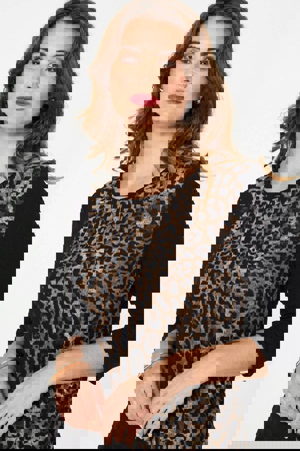 Black | Animal Print Asymmetric Tunic Top
