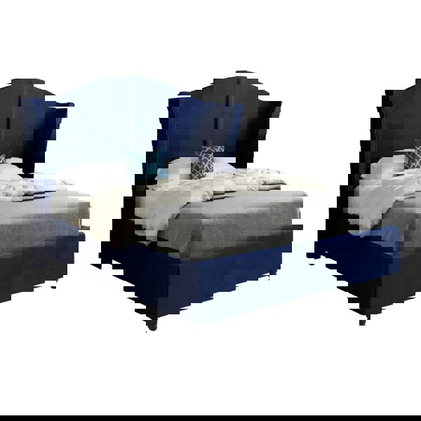 Casa Magna Zampa Curved Top Curved Winged Upholstered Soft Velvet Bed Frame - Blue