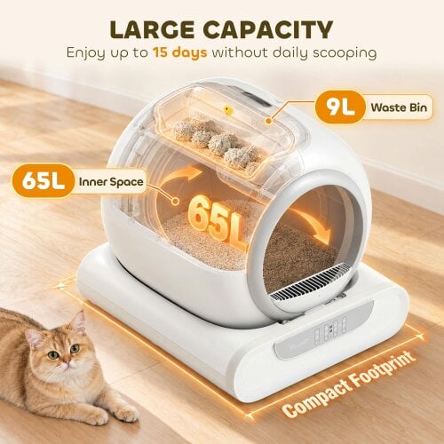 PawHut Self Cleaning Cat Litter Tray, Automatic Litter Tray with APP Control