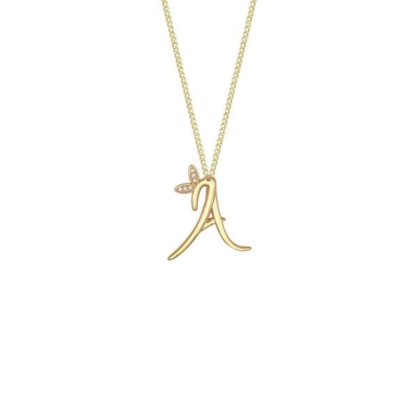 Say It With Winged Diamond Initial Necklace - Yellow Gold
