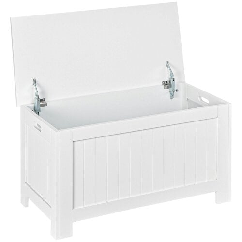 Wyld Haus Loro Farmhouse Wooden White Lift Top Storage Chest With Safety Hinges