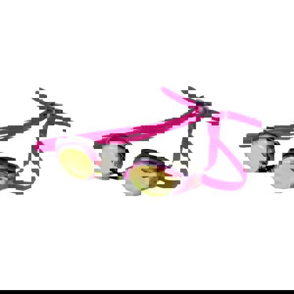 Sleek pink and black Aquafeel Glide Mirrored swim goggles with patented quick fit
