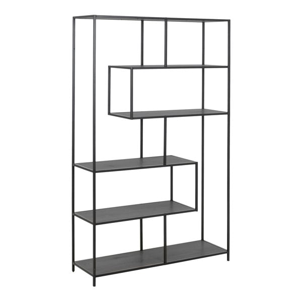 Furniture To Go Seaford Black Metal Large Asymmetrical Bookcase with 5 Black Shelves