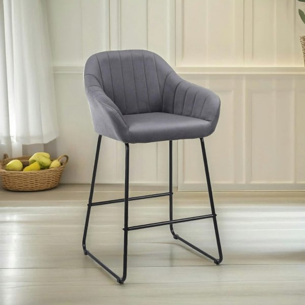 Rafaelo Mobilia 2PC Bar Stools Set With Backrest And Footrest Grey