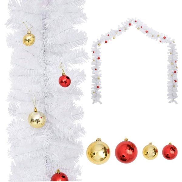 Berkfield Christmas Garland Decorated with Baubles White 5 m