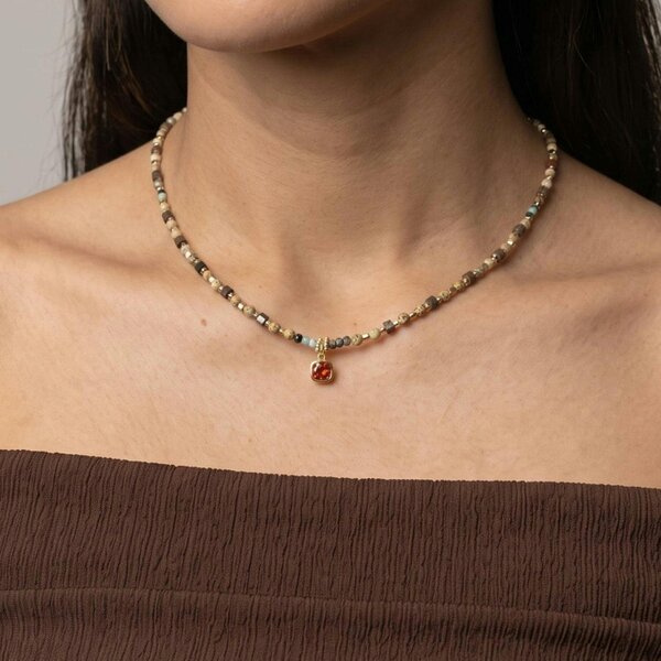 Uchi & Soto Shikaku Orange Stone and Mutli Bead Necklace