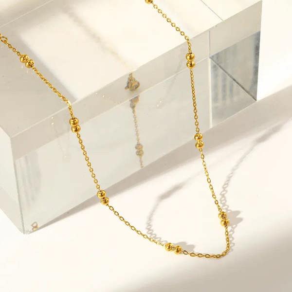 Elk & Bloom 14K Gold Double Beaded Satellite Chain Necklace