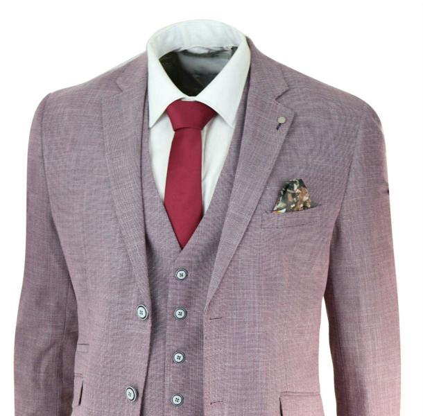 House of Cavani Mens 3 Piece Blush Pink Linen Summer Spring Classic Suit