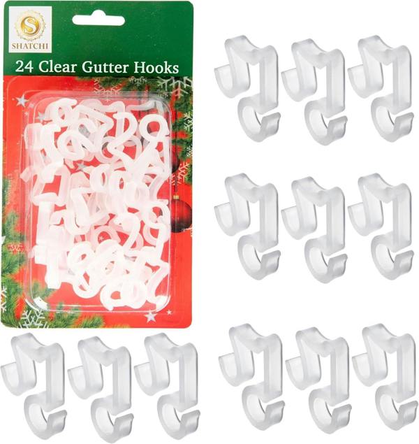24Pcs Clear Gutter Hooks for Outdoor Lights and Festive Decorative Displays image 1