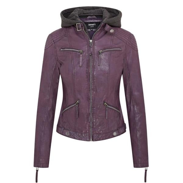 Infinity Leather Womens Hooded Classic Biker Jacket - Brazzaville