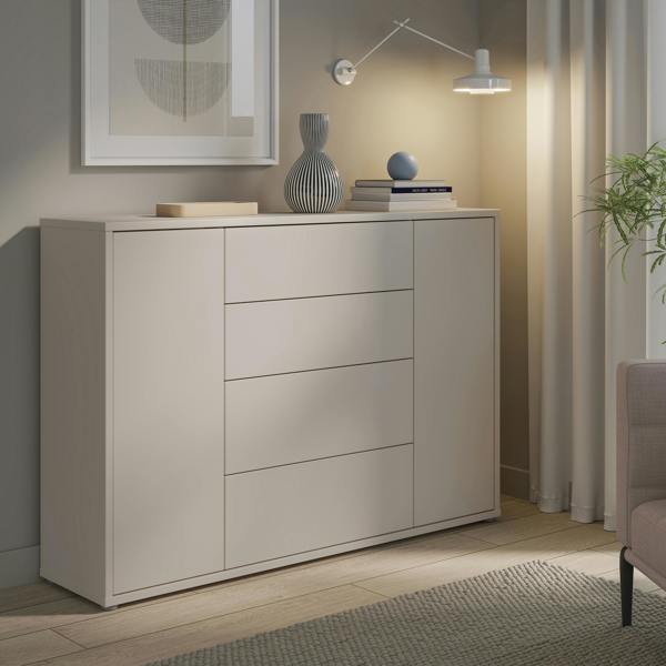 Furniture To Go Alice Springs Wide Sideboard with 4 Drawers & 2 Doors with Push-to-Open in Sand