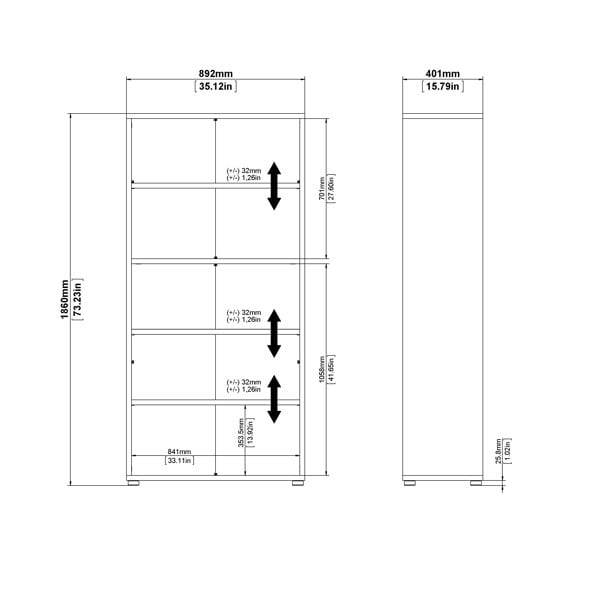 Furniture To Go Prima Bookcase 2 Shelves with 2 Drawers and 2 Doors in Black Woodgrain