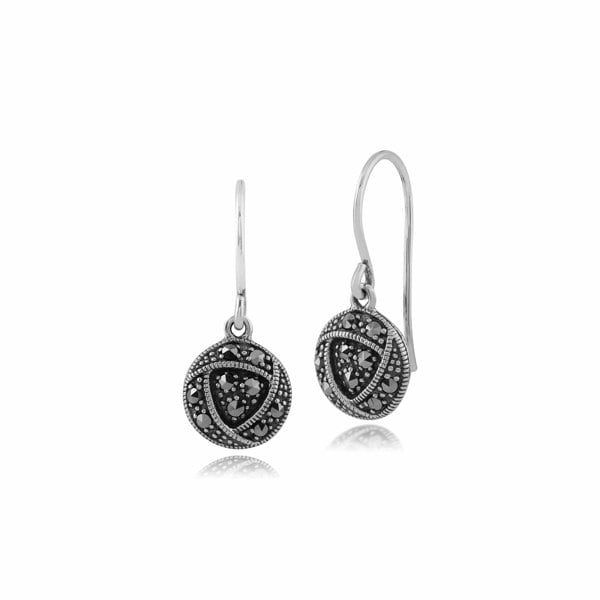 Rennie Mackintosh Round Marcasite Rose Drop Earrings in 925 Sterling Silver - Gemondo