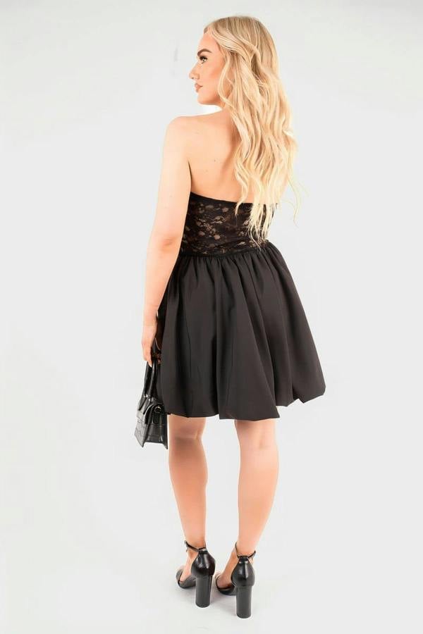 Leah Strapless Heart-shaped Lace Mini Dress - Black