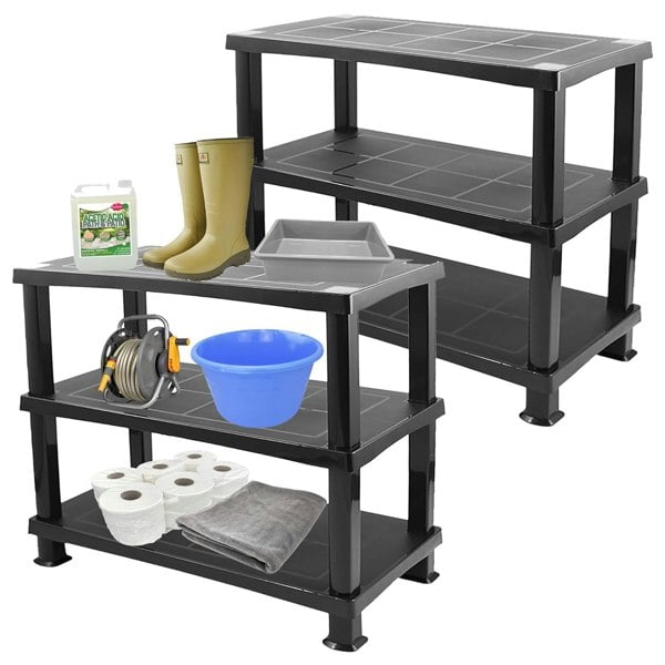 Multipurpose 3 Tier Strong Black Plastic Shelving Unit Racking Shelf For Storage