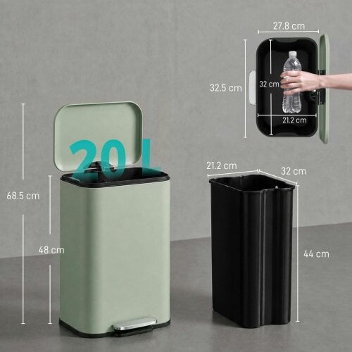 HOMCOM 20L Kitchen Bin, Pedal Bin with Removable Bucket, Light Green