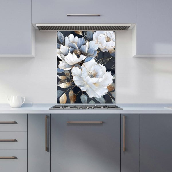 Warren Reed - Designer Elegant Floral Symphony in Blue and Gold Kitchen Splashback