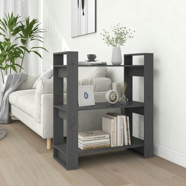 Berkfield Book Cabinet/Room Divider Grey 80x35x91 cm Solid Wood Pine