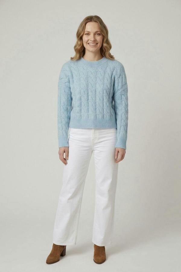 Blue | Cable Knit Drop Shoulder Relaxed Jumper