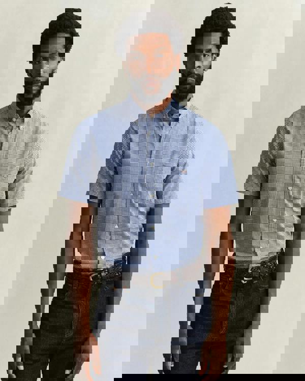 GANT Mens Regular Fit Classic Poplin Gingham Short Sleeve Shirt - 436 College Blue