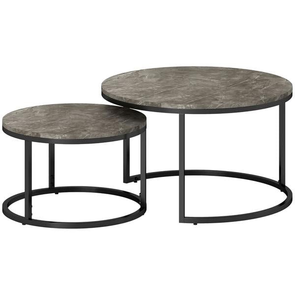 Wyld Haus Reniso Set Of 2 Metal And Wood Marble Effect Industrial Round Nesting Coffee Tables