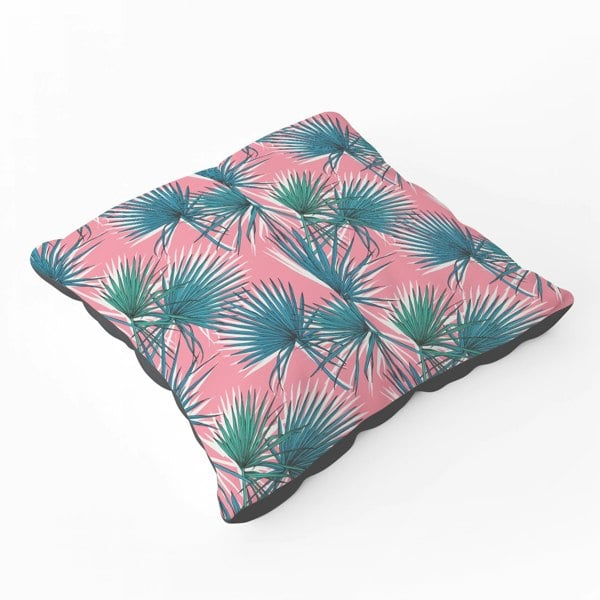 Warren Reed Pink Green Fan Palms Floor Cushion