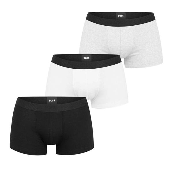 Boss Mens Monogram Cotton Blend Snug Fit Boxer Shorts (Pack of 3) - Black/White/Grey - 