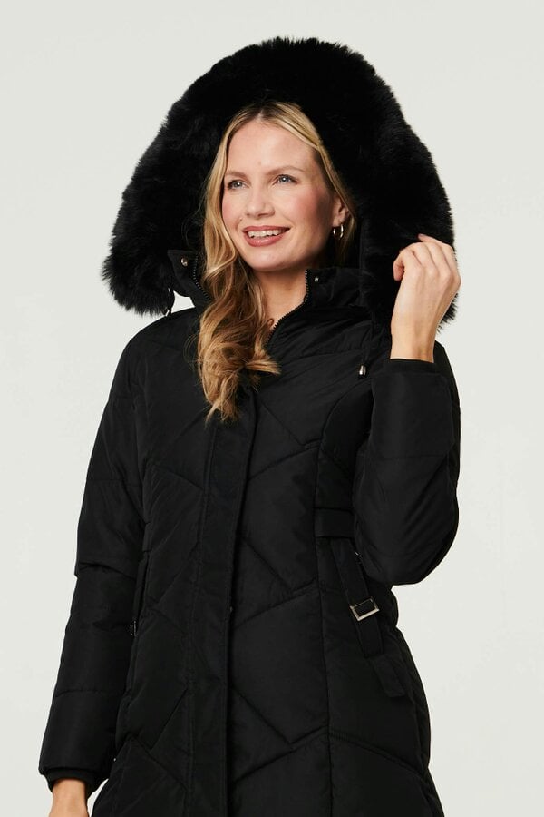 Izabel London Hooded Faux Fur Trim Puffer Jacket