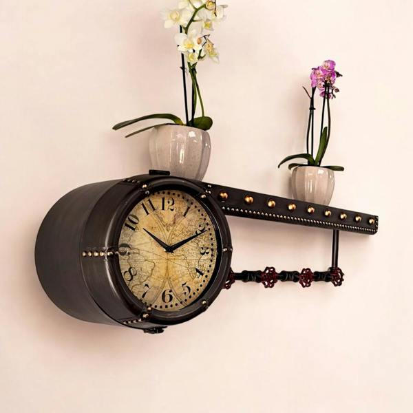 Timeless Grove – Olive Wood Shelf with Clock & Hooks