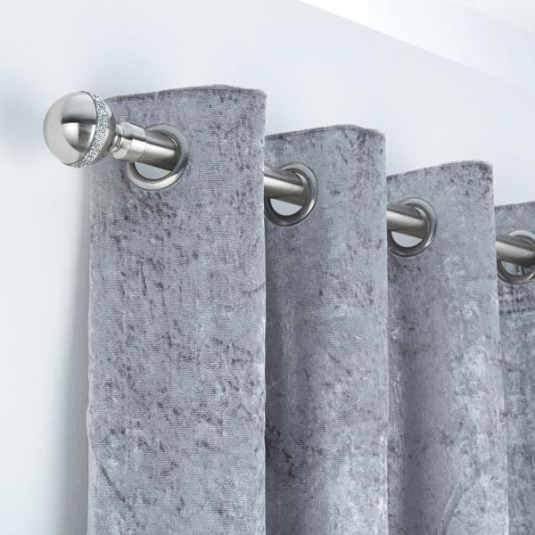 A.Unique Home Diamante Ball Extendable Curtain Pole (25/28mm) (Brushed Steel,70cm-120cm)