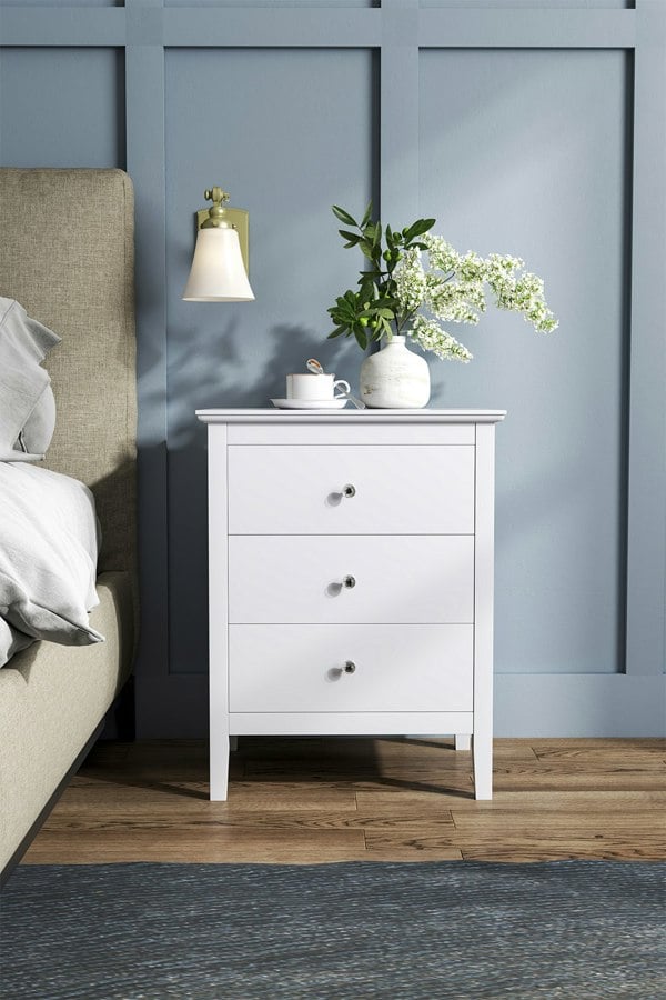 Living and Home 3-Drawer Wooden Storage Cabinet Bedside Table with Rhinestone Handle