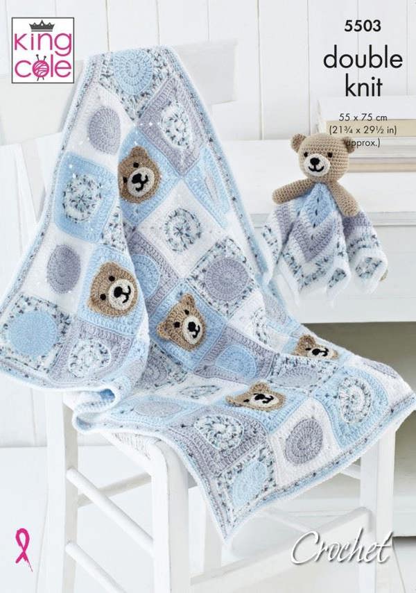 King Cole Cherish Dash DK & Cherished DK Crochet Pattern 5503, Blankets, Toys for Baby, One Size