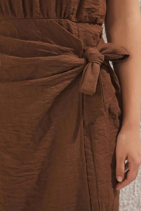 WOVCOR Midi Woven Dress with Tie Detail