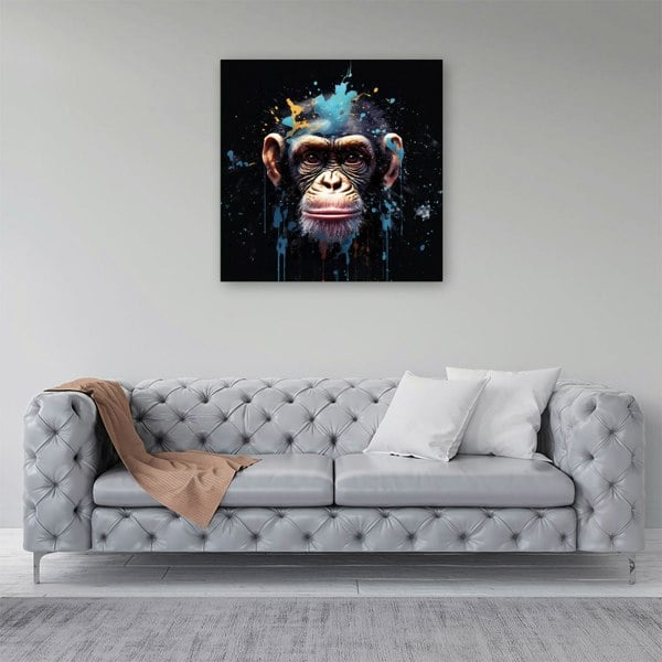 Warren Reed Monkey Face Splash Art with Blue Canvas