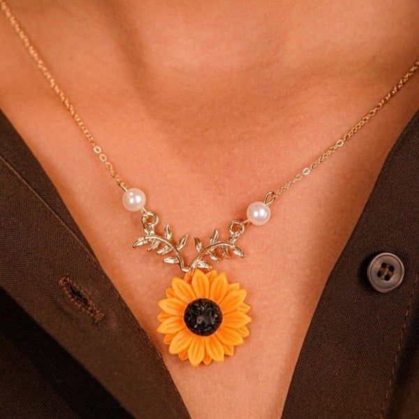 The Colourful Aura Sunflower Charm Pearl Daisy Flower Summer Beach Pendant Necklace