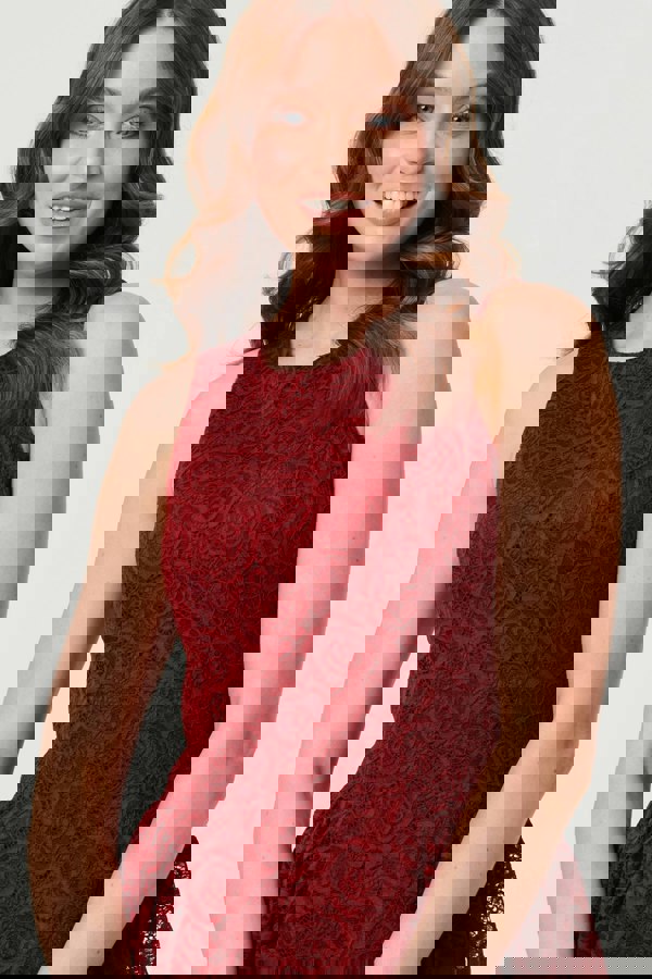 Burgundy | Lace Layer Sleeveless Short Skater Dress
