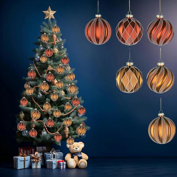 8cm Red and Amber Glass Christmas Baubles, 12 Pack Assorted Tree Decorations image 5