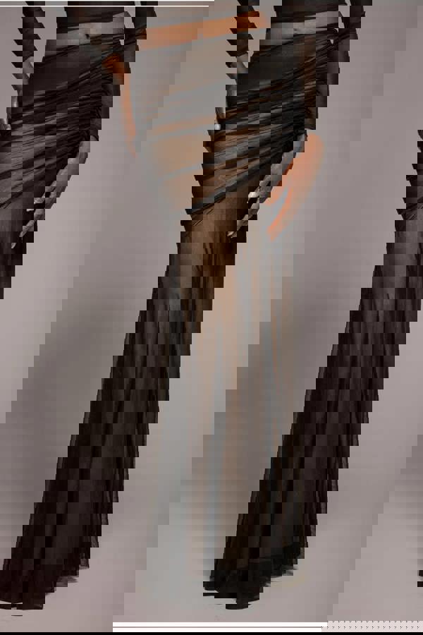 Mesh Gathered Mermaid Maxi Skirt - Black SK57