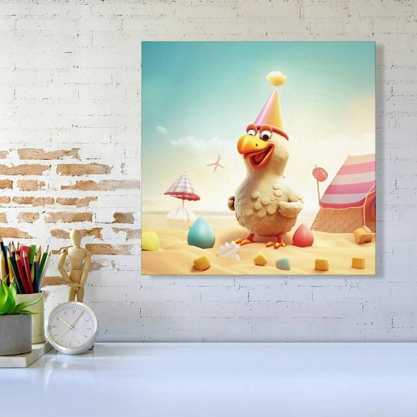 Warren Reed Funky Chicken On A Beach Holiday Canvas