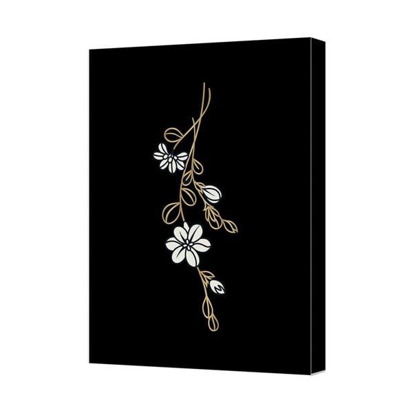 Benjamin Tate Design Contemporary Black Canvas Art Print With Gold Floral Vine Gallery Wrapped