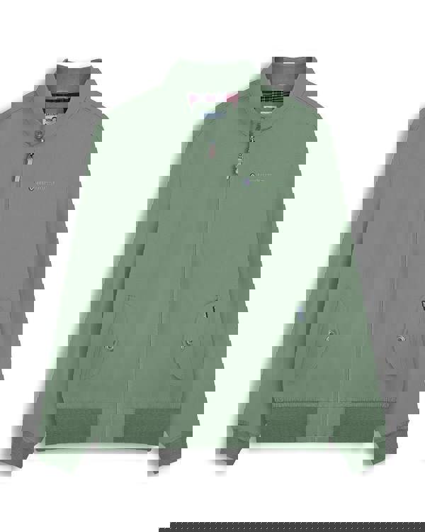 Lambretta Mens ShowerProof Classic Harrington MOD Scooter Jacket Coat, green hooded windbreaker with front zipper and pockets.